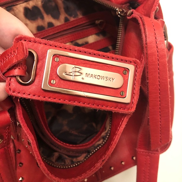 B Makowsky Red Leather ZIP Closure Bag - Picture 7 of 16